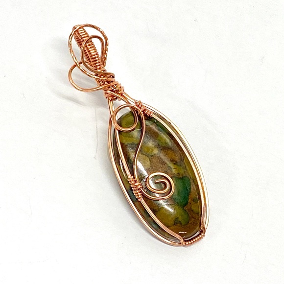 HANDMADE Fruit Jasper Hand Wrapped in Bare Copper Wire Pendant, Gift For Her - Picture 6 of 10